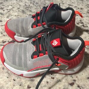 Boys size 13 Adidas sneakers. Black, gray, red, and white. Gently used.